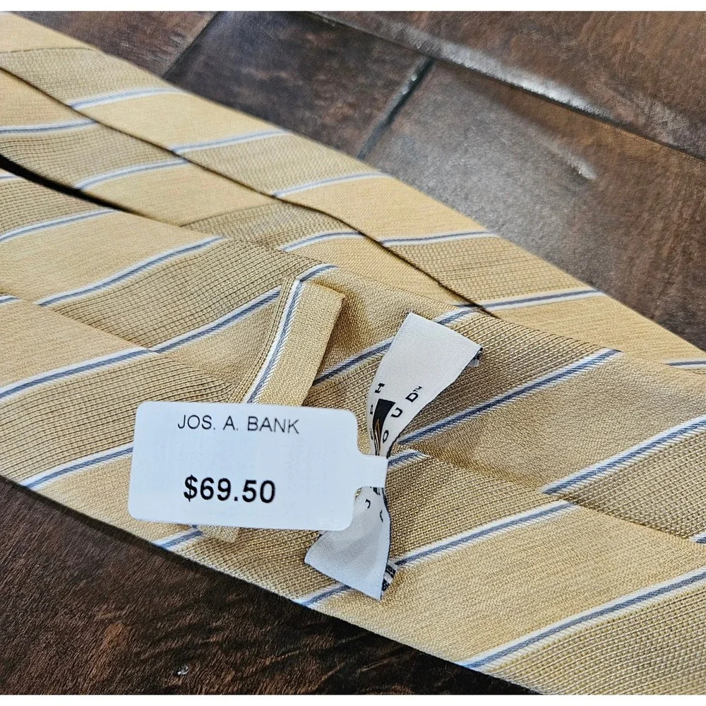 Joseph Abboud Silk Blend Striped Necktie Gold Blue White Business Formal Tie